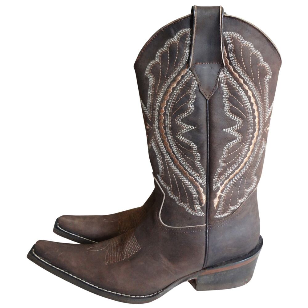 Cascabel Dark Brown Nubuck Leather Western Boots Cowgirl Snip Toe Women 7 Mexico